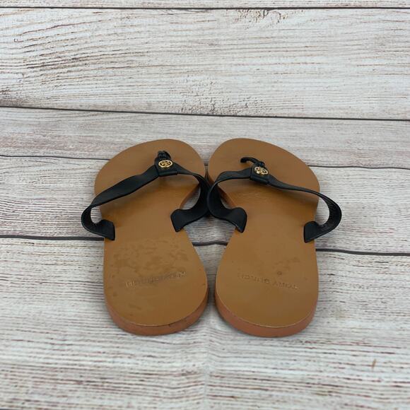 Tory Burch Manon Womens Sz 6.5 Thong Sandals Black Leather - Picture 5 of 9